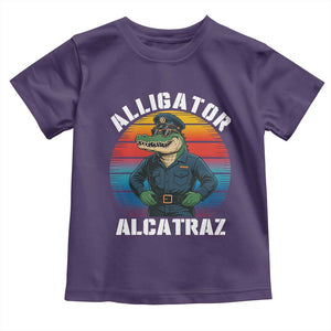 Alligator Alcatraz Florida Toddler T Shirt Funny Gator Cop Political Humor Retro Sunset TS02 Purple Print Your Wear
