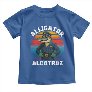 Alligator Alcatraz Florida Toddler T Shirt Funny Gator Cop Political Humor Retro Sunset TS02 Royal Blue Print Your Wear