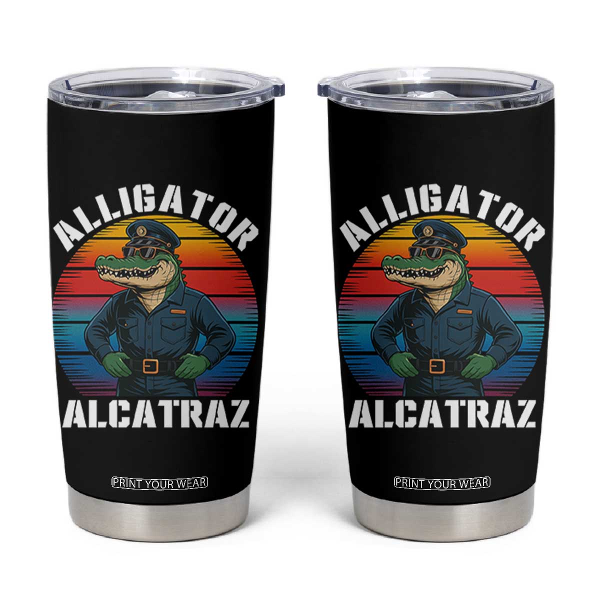 Alligator Alcatraz Florida Tumbler Cup Funny Gator Cop Political Humor Retro Sunset TS02 Black Print Your Wear