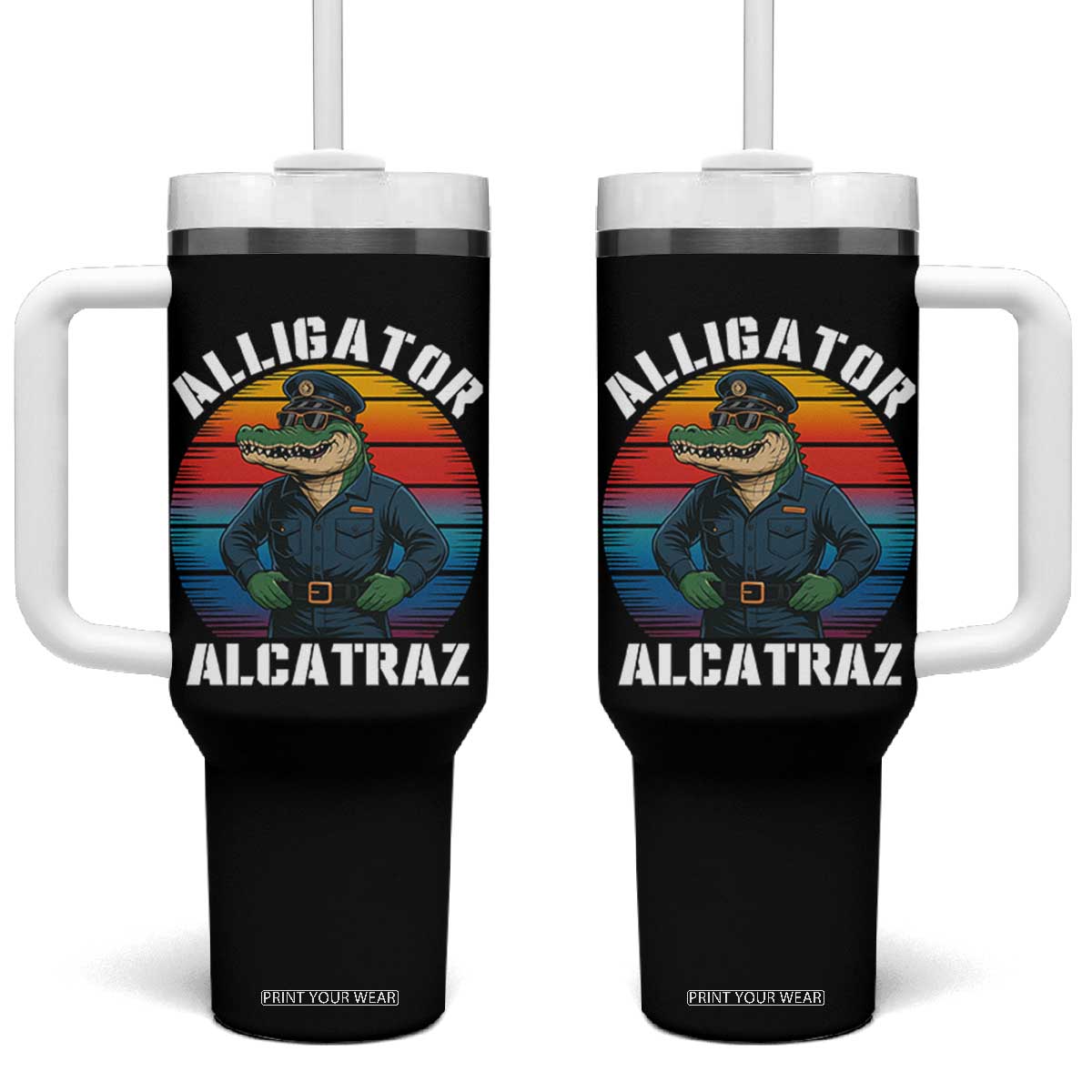 Alligator Alcatraz Florida Tumbler With Handle Funny Gator Cop Political Humor Retro Sunset TS02 One Size: 40 oz Black Print Your Wear