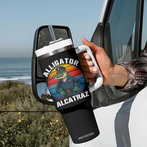 Alligator Alcatraz Florida Tumbler With Handle Funny Gator Cop Political Humor Retro Sunset TS02 Print Your Wear
