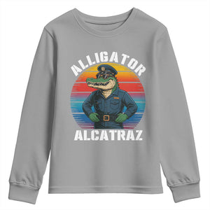 Alligator Alcatraz Florida Youth Sweatshirt Funny Gator Cop Political Humor Retro Sunset TS02 Sport Gray Print Your Wear