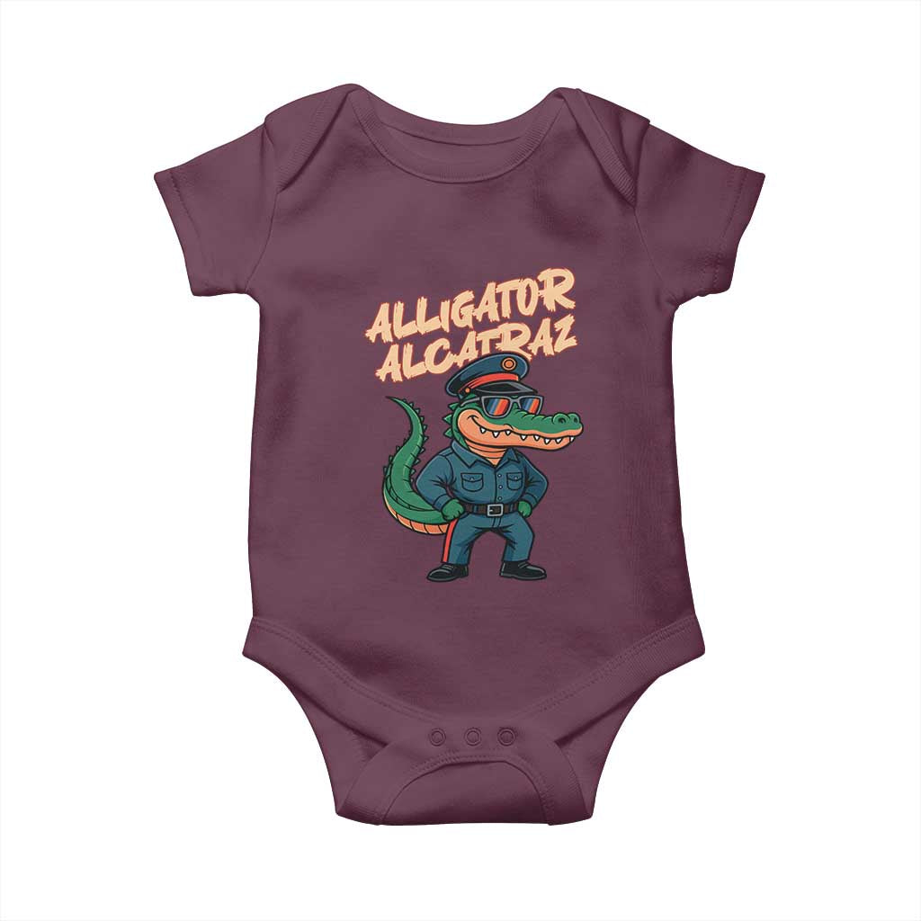 Alligator Alcatraz Political Baby Onesie Funny Florida Gator Cop with Attitude TS02 Maroon Print Your Wear