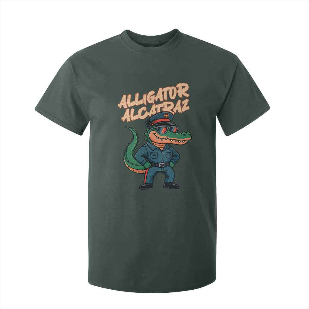 Alligator Alcatraz Political T Shirt For Kid Funny Florida Gator Cop with Attitude TS02 Dark Forest Green Print Your Wear