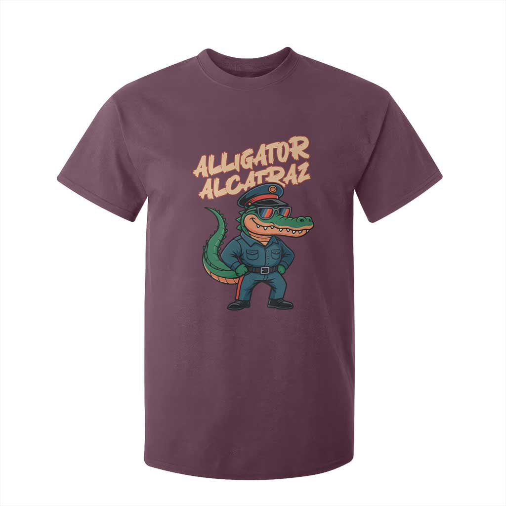 Alligator Alcatraz Political T Shirt For Kid Funny Florida Gator Cop with Attitude TS02 Maroon Print Your Wear