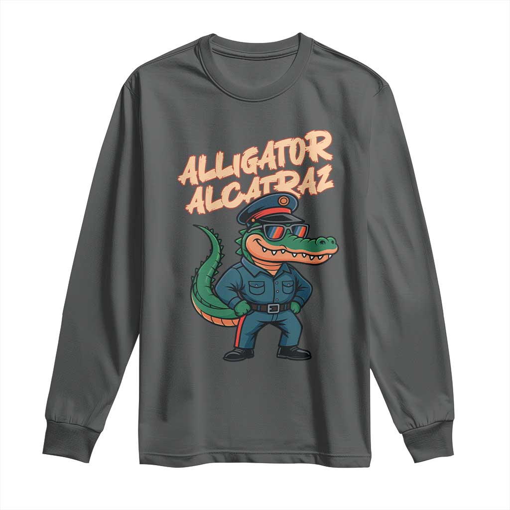 Alligator Alcatraz Political Long Sleeve Shirt Funny Florida Gator Cop with Attitude TS02 Dark Heather Print Your Wear