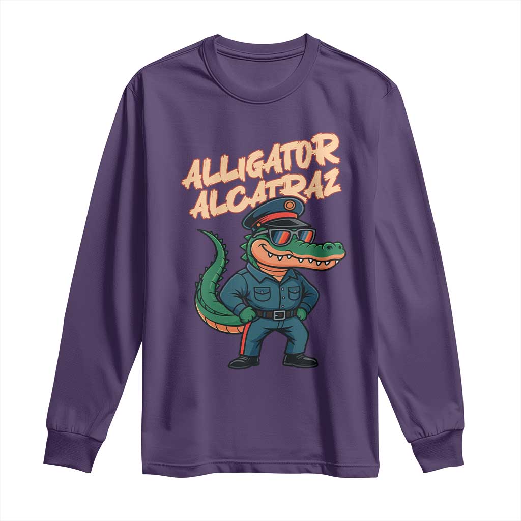 Alligator Alcatraz Political Long Sleeve Shirt Funny Florida Gator Cop with Attitude TS02 Purple Print Your Wear