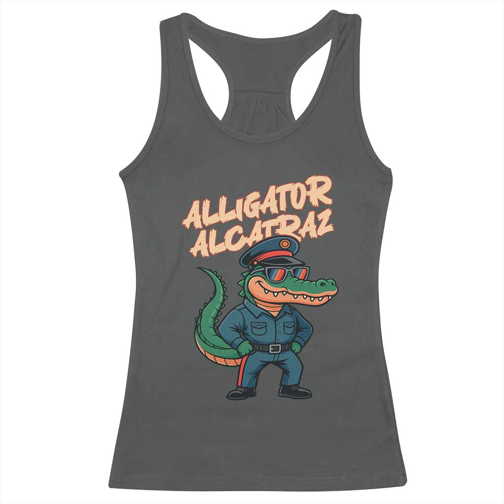 Alligator Alcatraz Political Racerback Tank Top Funny Florida Gator Cop with Attitude TS02 Dark Heather Print Your Wear