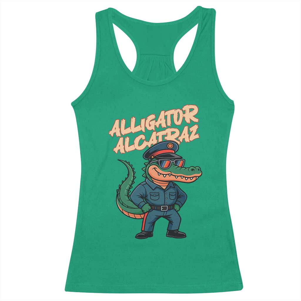 Alligator Alcatraz Political Racerback Tank Top Funny Florida Gator Cop with Attitude TS02 Irish Green Print Your Wear