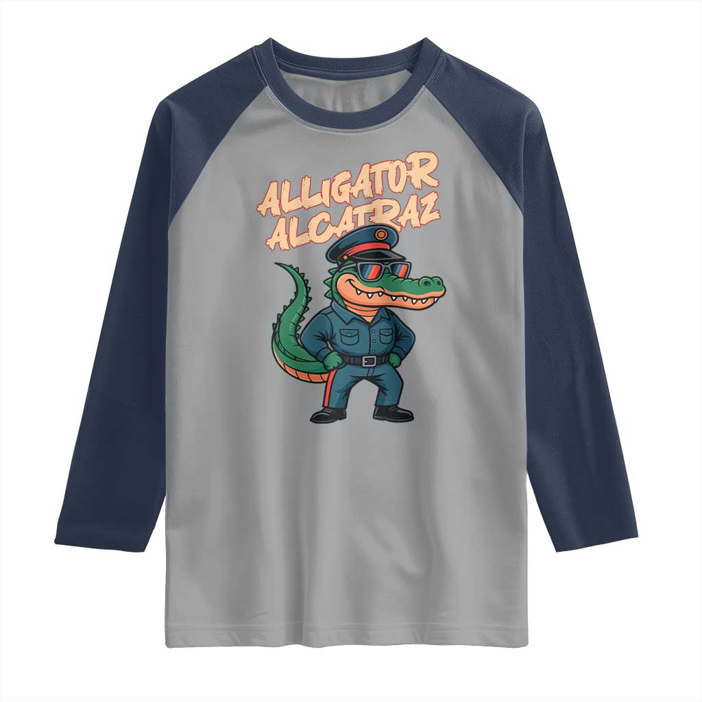 Alligator Alcatraz Political Raglan Shirt Funny Florida Gator Cop with Attitude TS02 Sport Gray Navy Print Your Wear