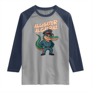 Alligator Alcatraz Political Raglan Shirt Funny Florida Gator Cop with Attitude TS02 Sport Gray Navy Print Your Wear