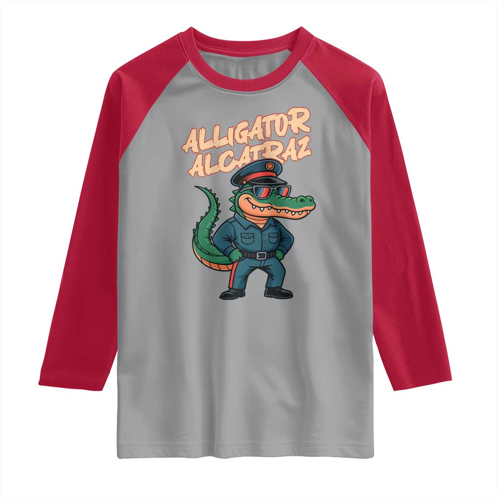 Alligator Alcatraz Political Raglan Shirt Funny Florida Gator Cop with Attitude TS02 Sport Gray Red Print Your Wear