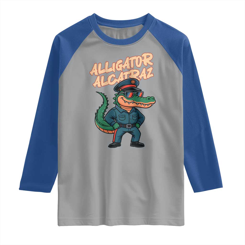 Alligator Alcatraz Political Raglan Shirt Funny Florida Gator Cop with Attitude TS02 Sport Gray Royal Print Your Wear