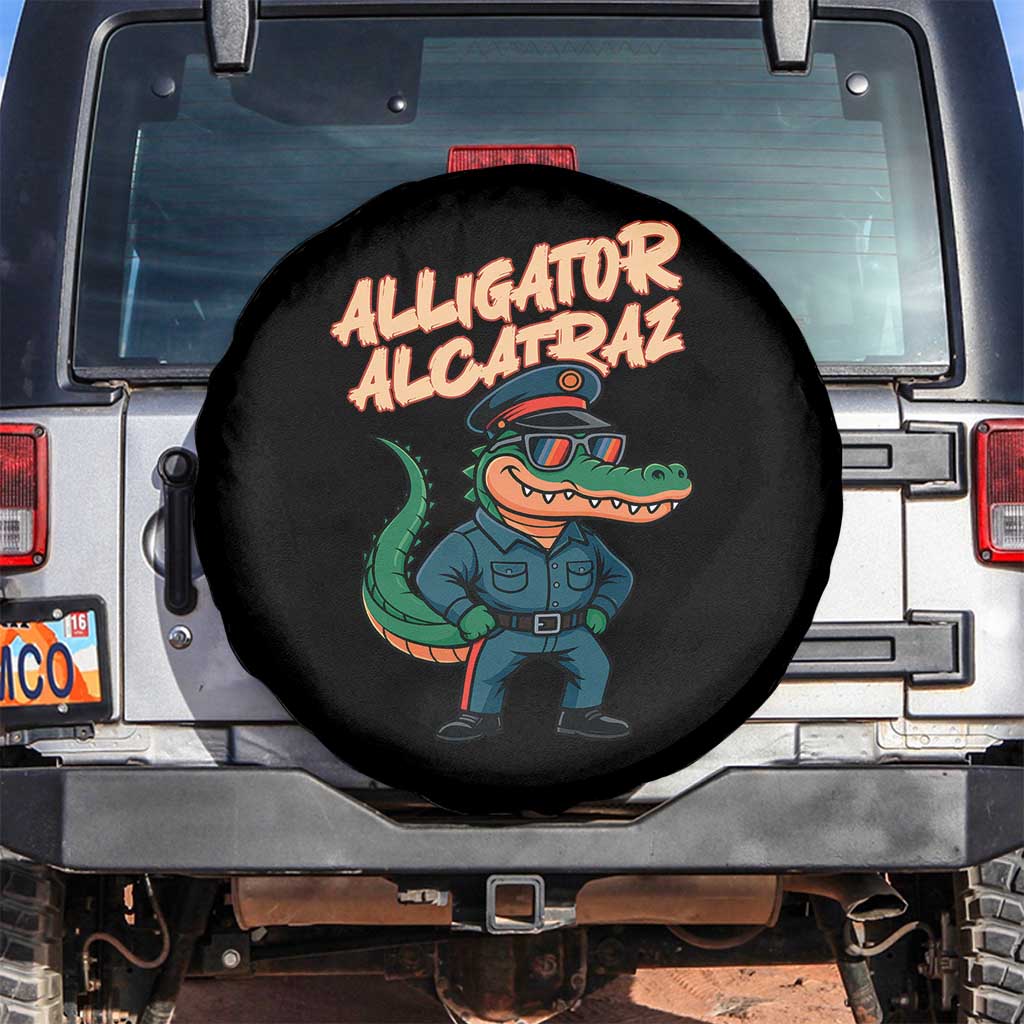 Alligator Alcatraz Political Spare Tire Cover Funny Florida Gator Cop with Attitude TS02 No hole Black Print Your Wear