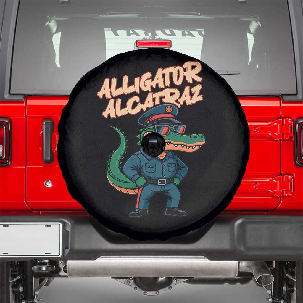 Alligator Alcatraz Political Spare Tire Cover Funny Florida Gator Cop with Attitude TS02 Black Print Your Wear