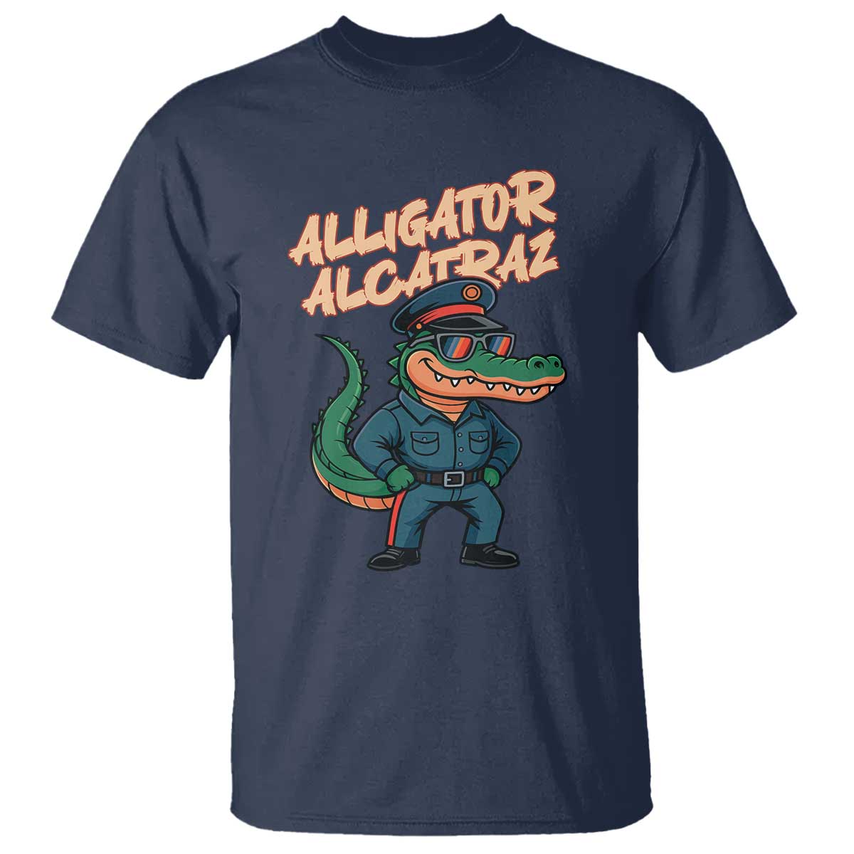 Alligator Alcatraz Political T Shirt Funny Florida Gator Cop with Attitude TS02 Navy Print Your Wear