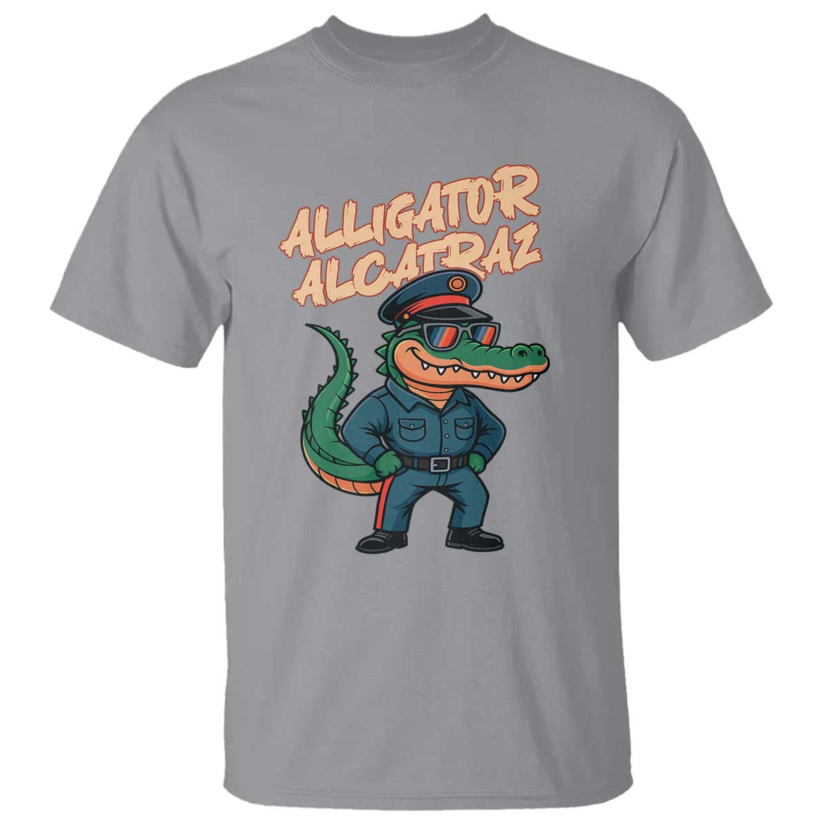 Alligator Alcatraz Political T Shirt Funny Florida Gator Cop with Attitude TS02 Sport Gray Print Your Wear