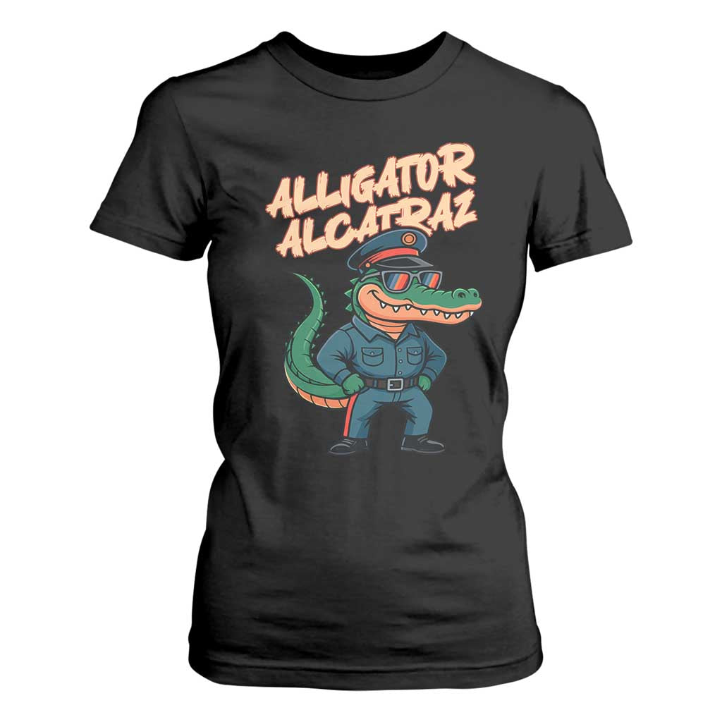 Alligator Alcatraz Political T Shirt For Women Funny Florida Gator Cop with Attitude TS02 Black Print Your Wear