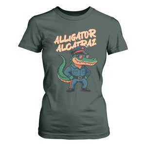 Alligator Alcatraz Political T Shirt For Women Funny Florida Gator Cop with Attitude TS02 Dark Forest Green Print Your Wear