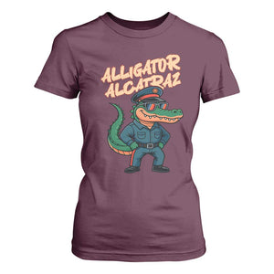 Alligator Alcatraz Political T Shirt For Women Funny Florida Gator Cop with Attitude TS02 Maroon Print Your Wear