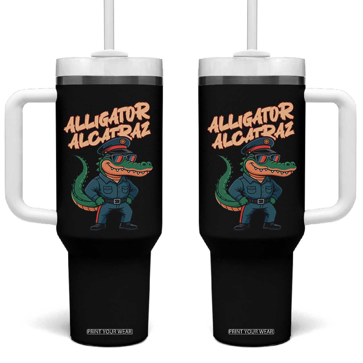 Alligator Alcatraz Political Tumbler With Handle Funny Florida Gator Cop with Attitude TS02 One Size: 40 oz Black Print Your Wear
