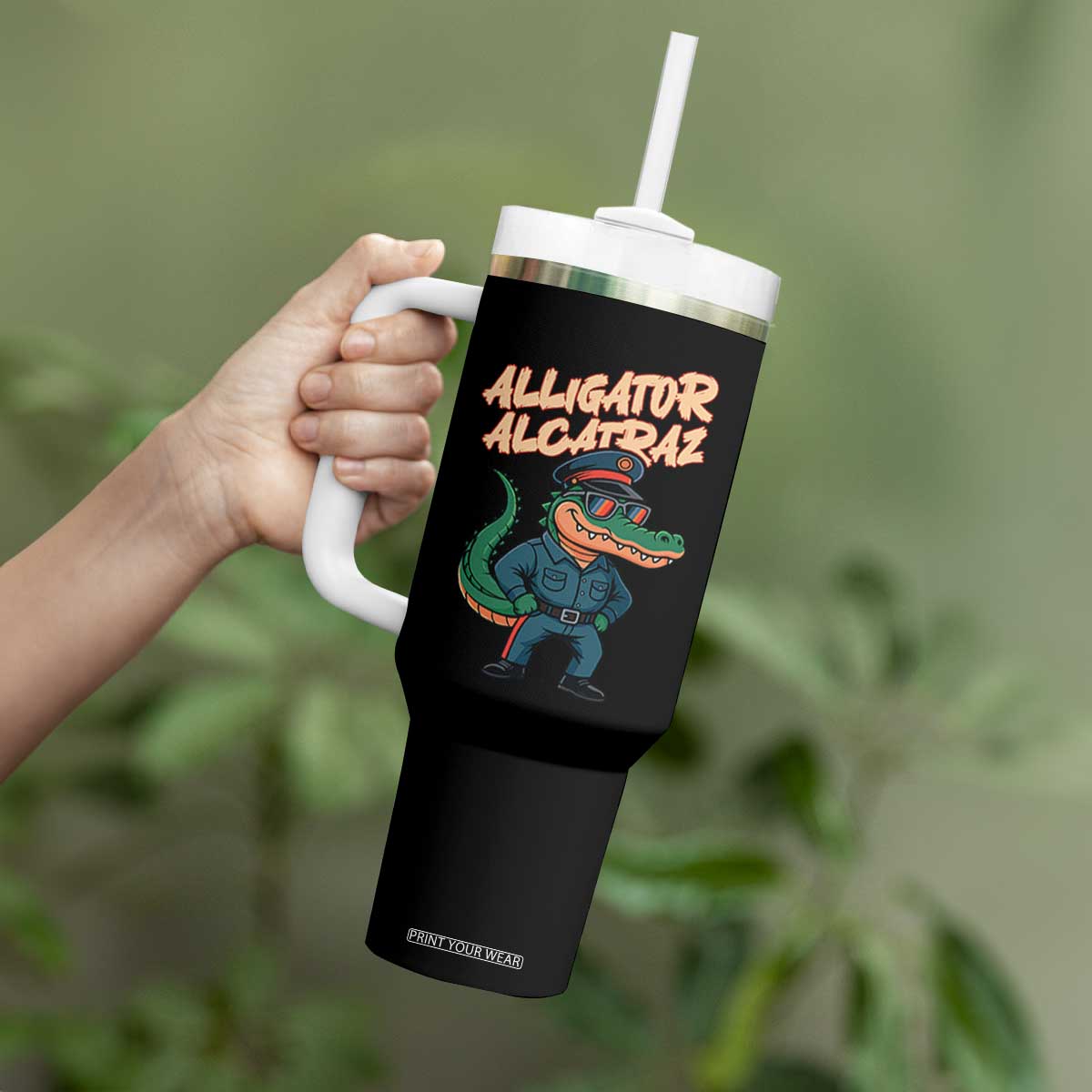 Alligator Alcatraz Political Tumbler With Handle Funny Florida Gator Cop with Attitude TS02 Print Your Wear