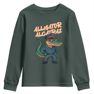 Alligator Alcatraz Political Youth Sweatshirt Funny Florida Gator Cop with Attitude TS02 Dark Forest Green Print Your Wear