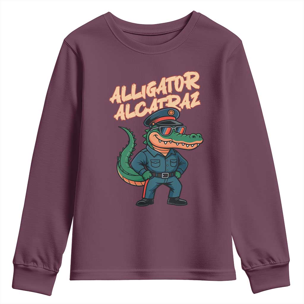 Alligator Alcatraz Political Youth Sweatshirt Funny Florida Gator Cop with Attitude TS02 Maroon Print Your Wear