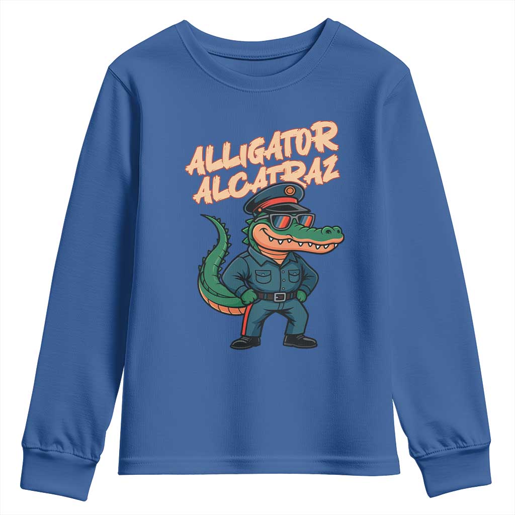 Alligator Alcatraz Political Youth Sweatshirt Funny Florida Gator Cop with Attitude TS02 Royal Blue Print Your Wear