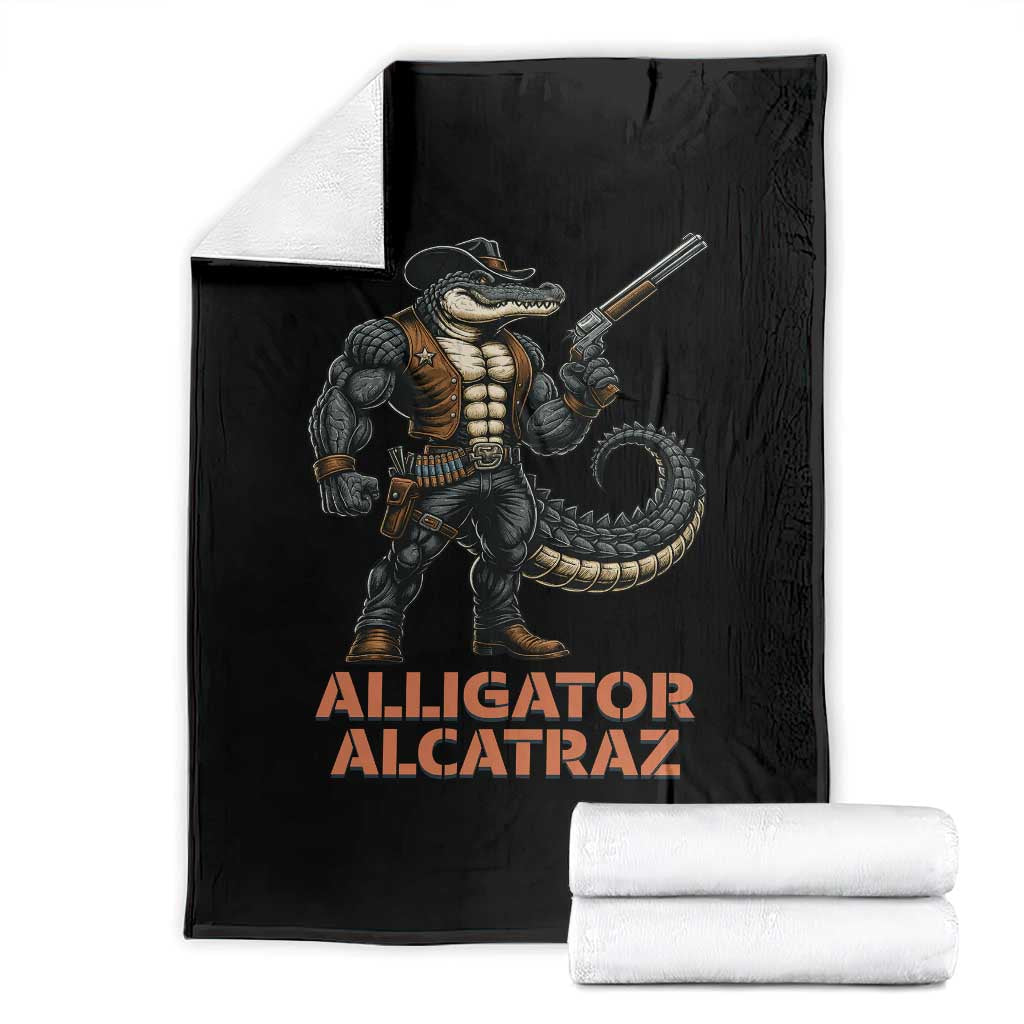 Alligator Alcatraz Gunslinger Throw Blanket Swamp Outlaw Satire Patriotic Rebel TS02 Black Print Your Wear