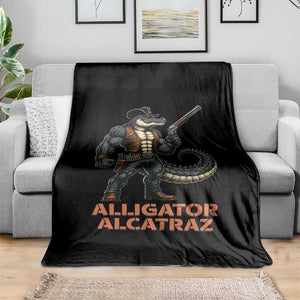 Alligator Alcatraz Gunslinger Throw Blanket Swamp Outlaw Satire Patriotic Rebel TS02 Print Your Wear