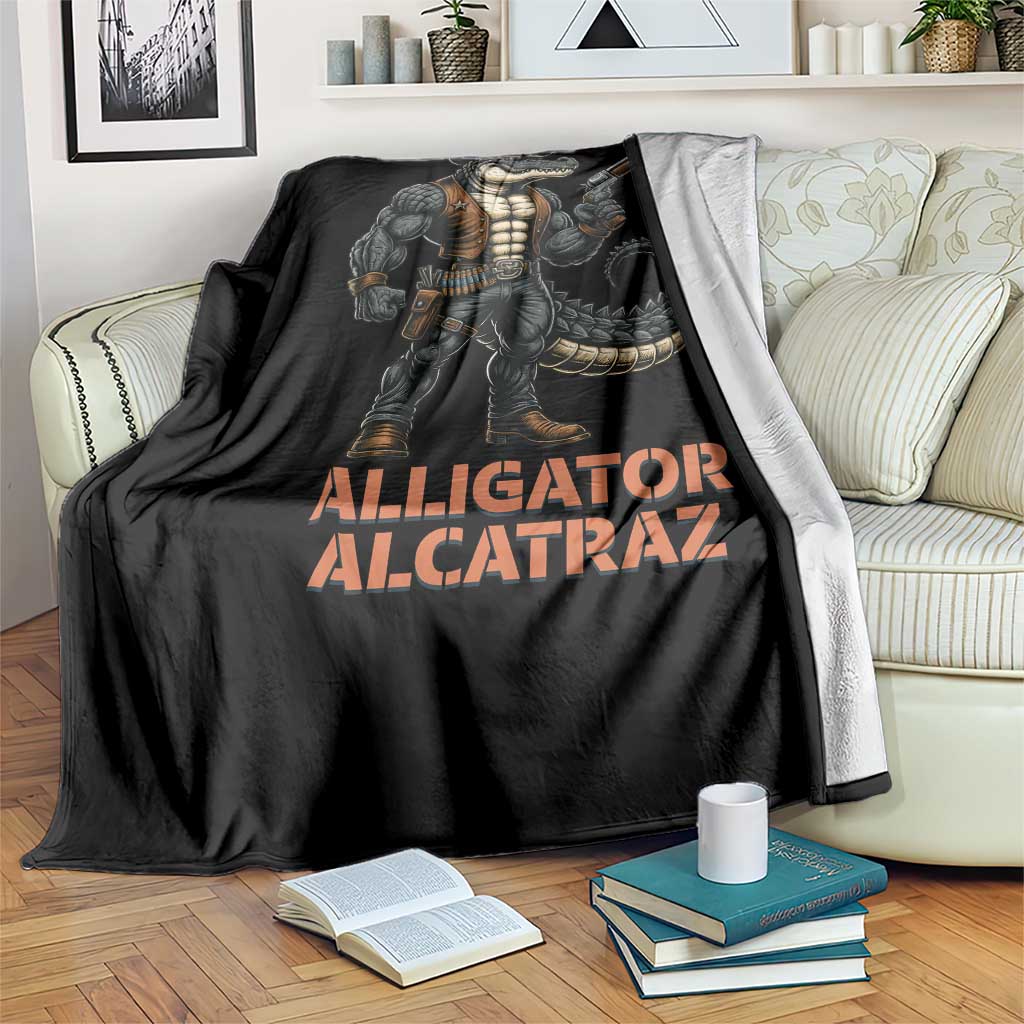 Alligator Alcatraz Gunslinger Throw Blanket Swamp Outlaw Satire Patriotic Rebel TS02 Print Your Wear