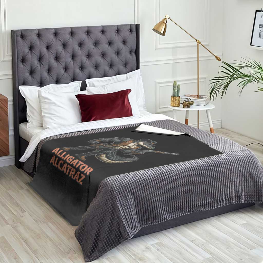 Alligator Alcatraz Gunslinger Throw Blanket Swamp Outlaw Satire Patriotic Rebel TS02 Print Your Wear