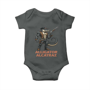 Alligator Alcatraz Gunslinger Baby Onesie Swamp Outlaw Satire Patriotic Rebel TS02 Dark Heather Print Your Wear