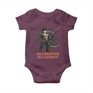 Alligator Alcatraz Gunslinger Baby Onesie Swamp Outlaw Satire Patriotic Rebel TS02 Maroon Print Your Wear
