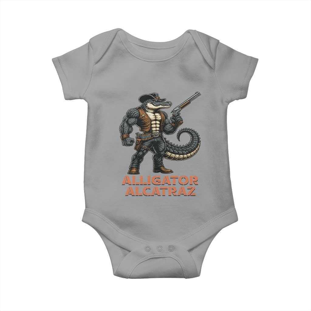 Alligator Alcatraz Gunslinger Baby Onesie Swamp Outlaw Satire Patriotic Rebel TS02 Sport Gray Print Your Wear
