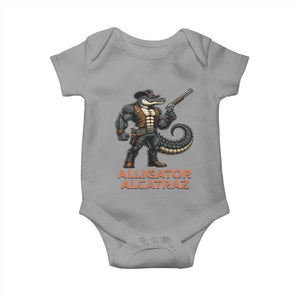 Alligator Alcatraz Gunslinger Baby Onesie Swamp Outlaw Satire Patriotic Rebel TS02 Sport Gray Print Your Wear
