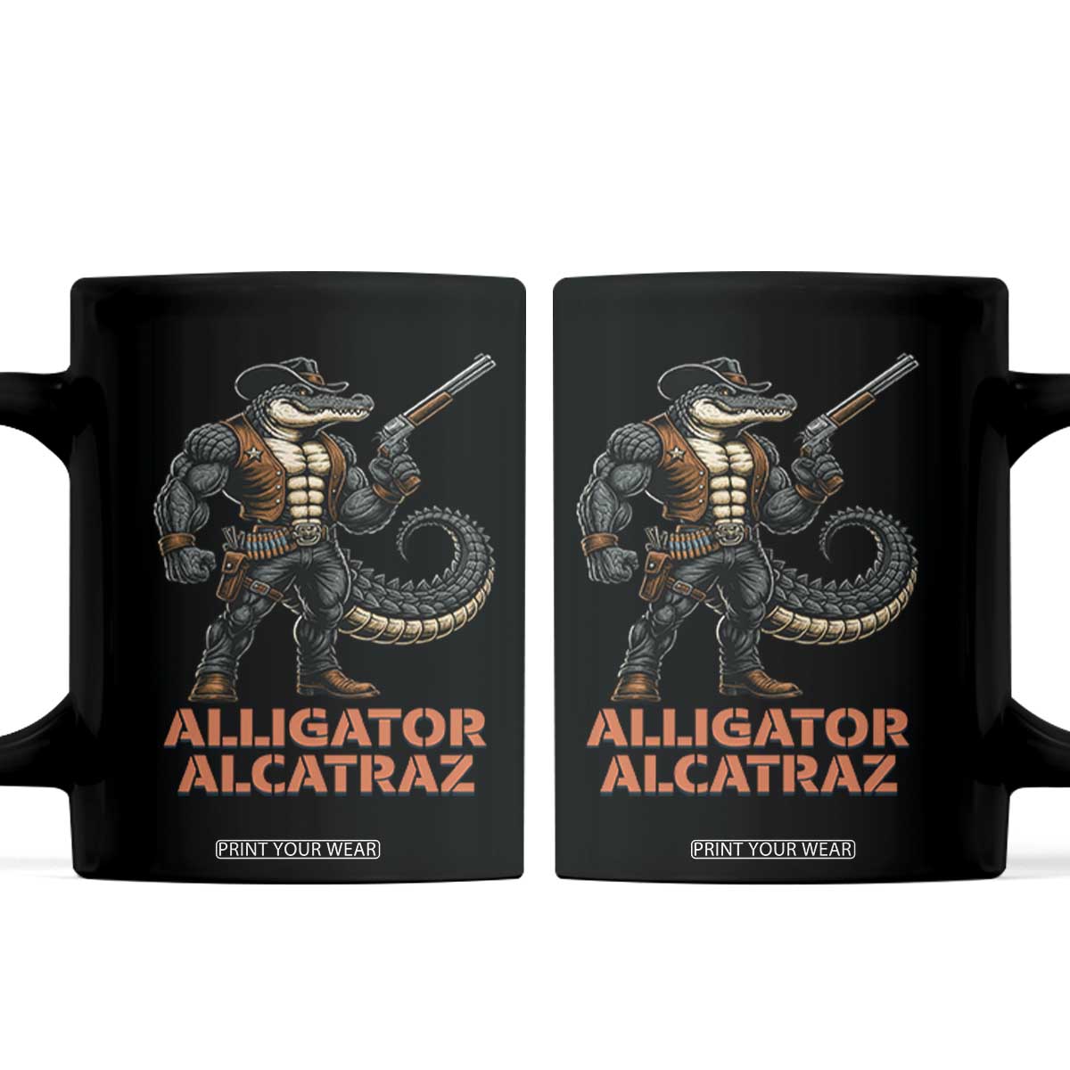 Alligator Alcatraz Gunslinger Coffee Mug Swamp Outlaw Satire Patriotic Rebel TS02 Black Print Your Wear