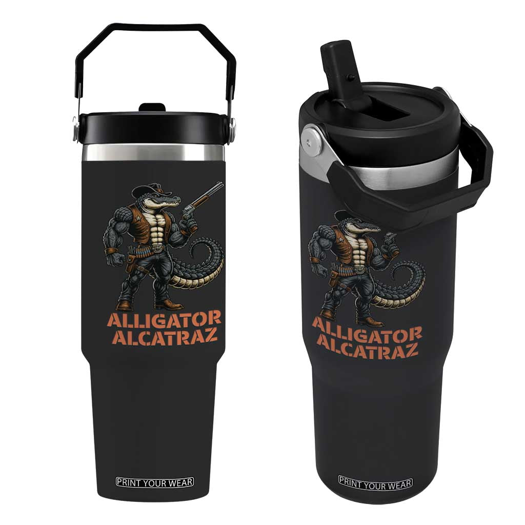 Alligator Alcatraz Gunslinger Flip Straw Tumbler Swamp Outlaw Satire Patriotic Rebel TS02 One Size: 30 oz Black Print Your Wear