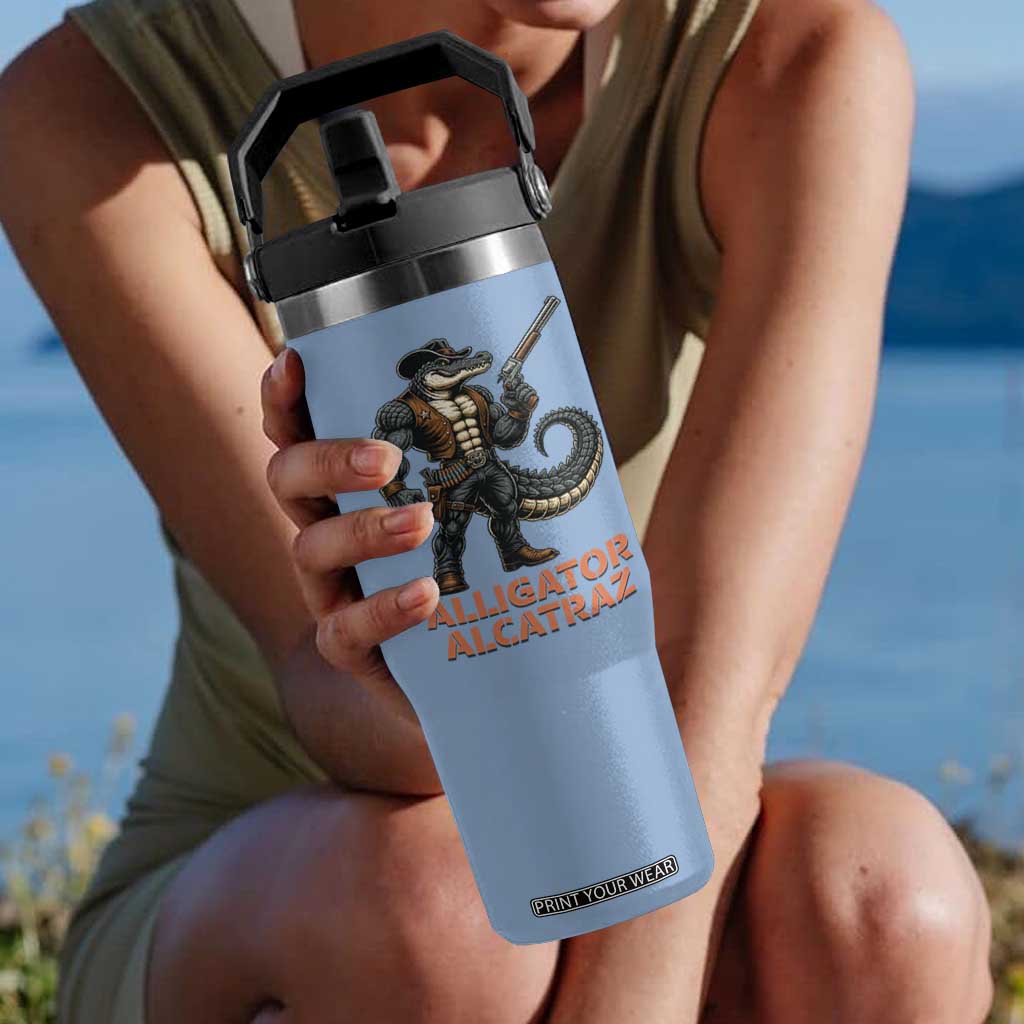 Alligator Alcatraz Gunslinger Flip Straw Tumbler Swamp Outlaw Satire Patriotic Rebel TS02 One Size: 30 oz Light Blue Print Your Wear