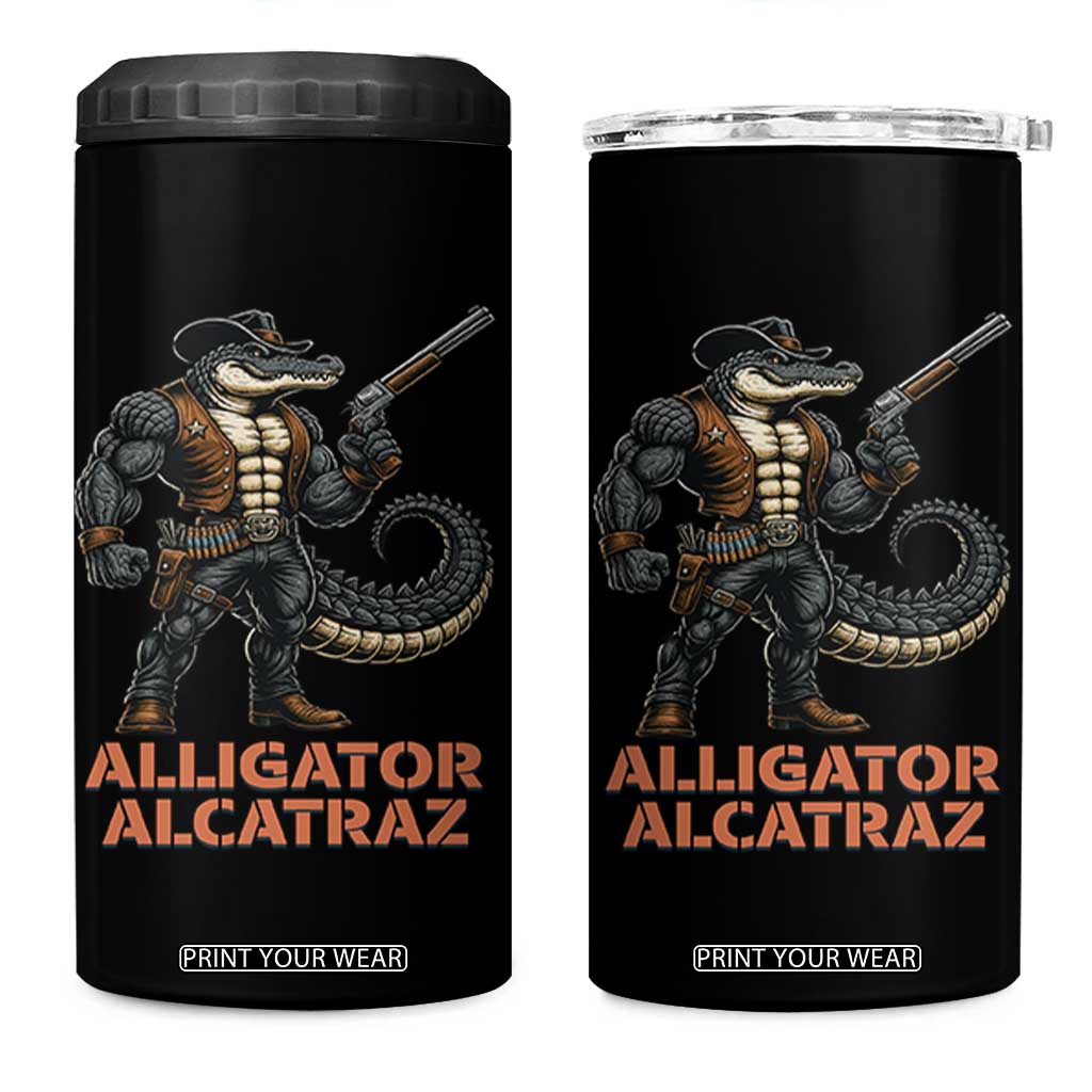 Alligator Alcatraz Gunslinger 4 in 1 Can Cooler Tumbler Swamp Outlaw Satire Patriotic Rebel TS02 One Size: 16 oz Black Print Your Wear