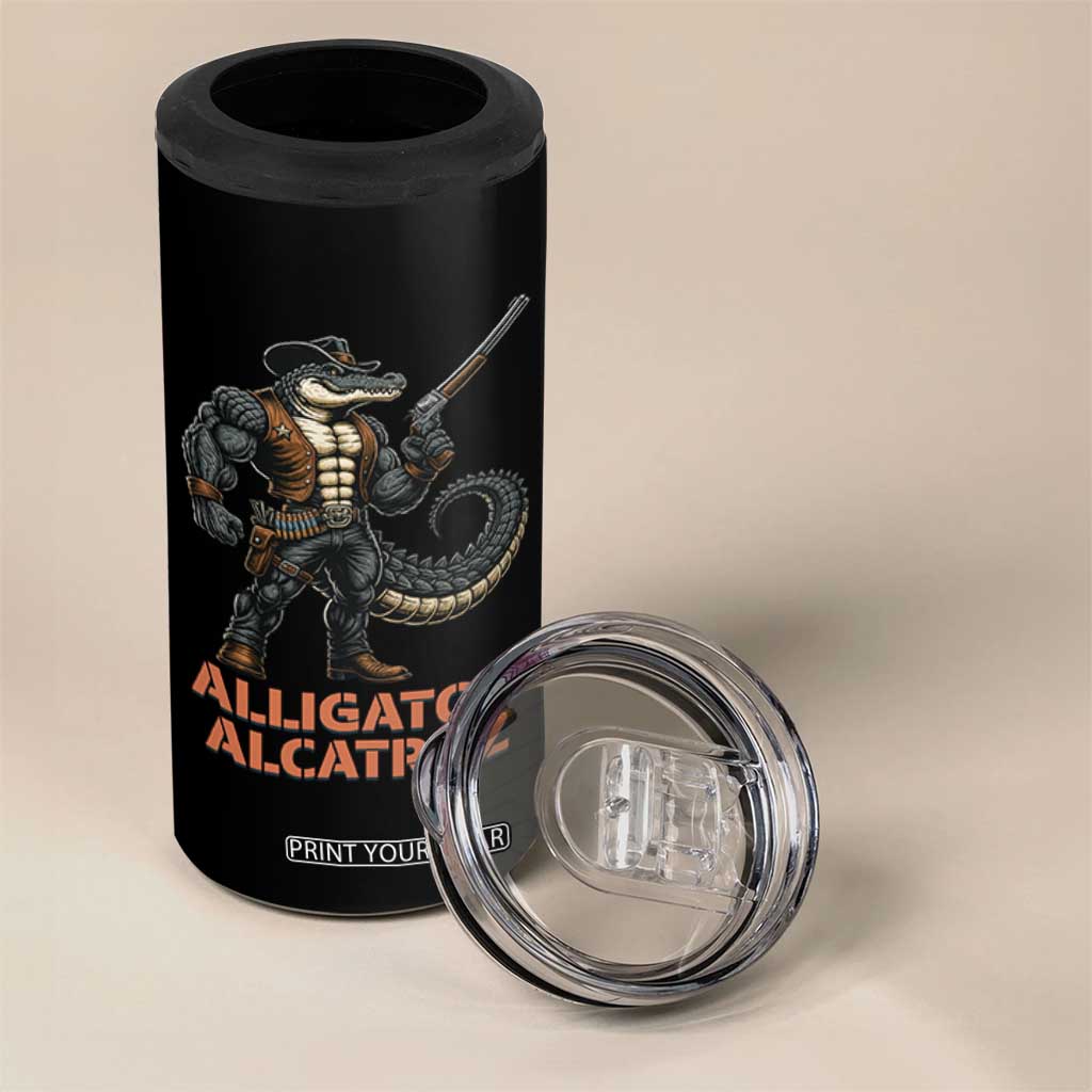 Alligator Alcatraz Gunslinger 4 in 1 Can Cooler Tumbler Swamp Outlaw Satire Patriotic Rebel TS02 Print Your Wear