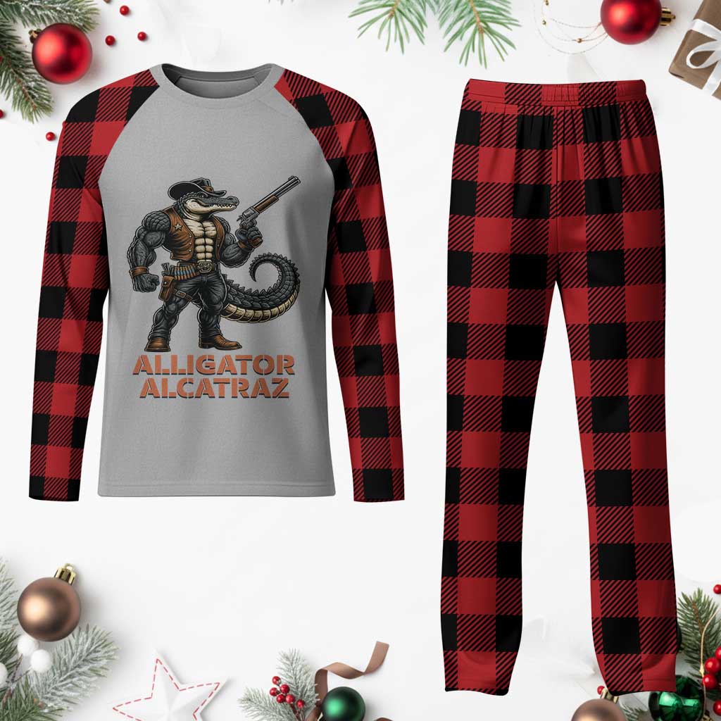 Alligator Alcatraz Gunslinger Plaid Pajama Set Swamp Outlaw Satire Patriotic Rebel TS02 Buffalo Plaid Print Your Wear