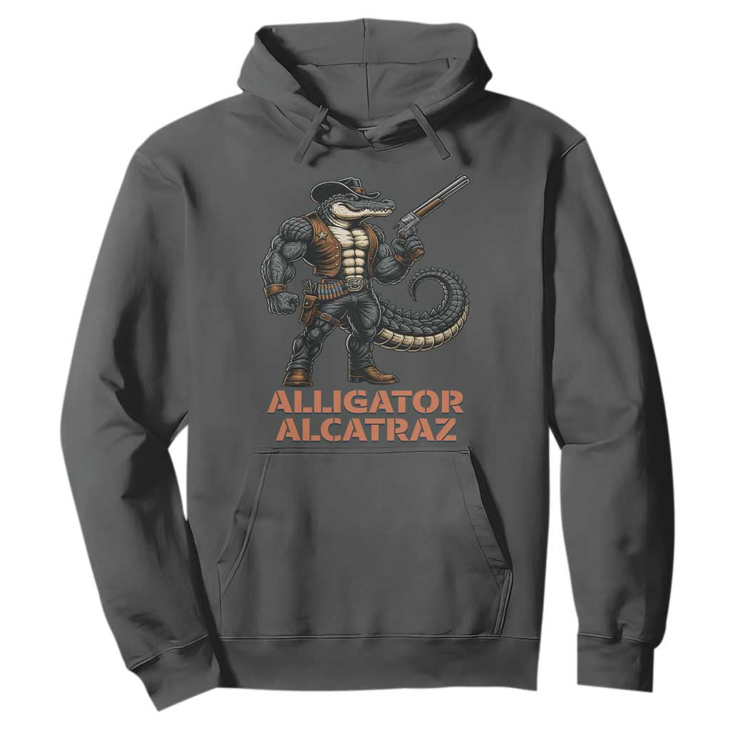 Alligator Alcatraz Gunslinger Hoodie Swamp Outlaw Satire Patriotic Rebel TS02 Dark Heather Print Your Wear