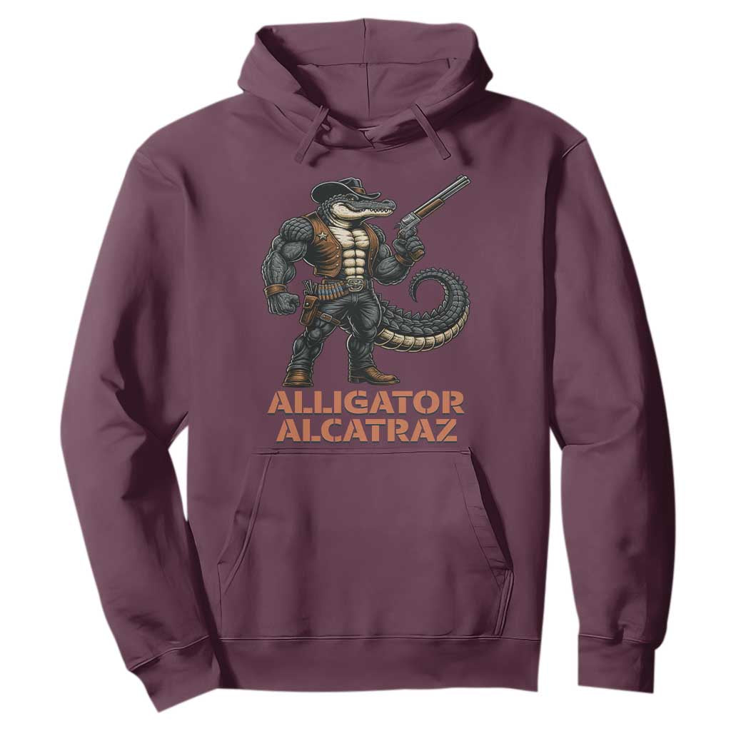 Alligator Alcatraz Gunslinger Hoodie Swamp Outlaw Satire Patriotic Rebel TS02 Maroon Print Your Wear