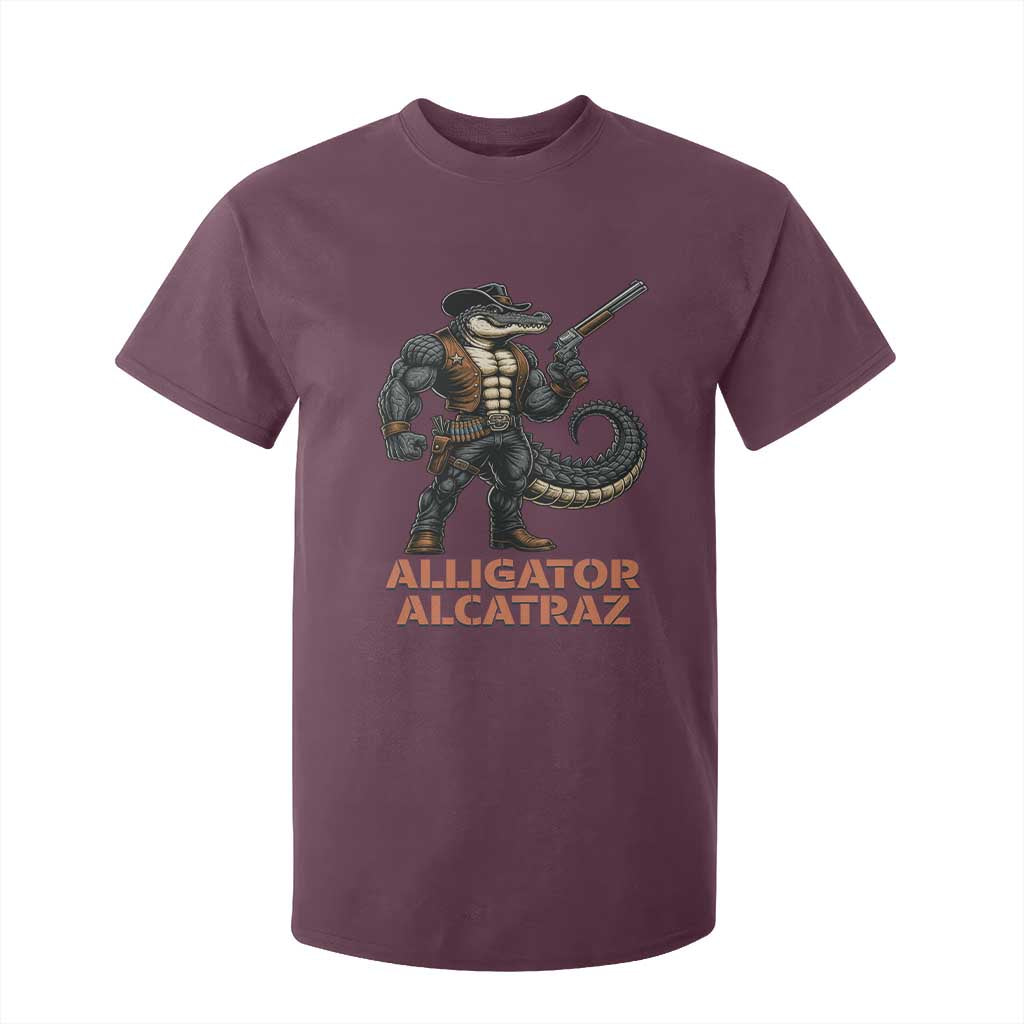 Alligator Alcatraz Gunslinger T Shirt For Kid Swamp Outlaw Satire Patriotic Rebel TS02 Maroon Print Your Wear