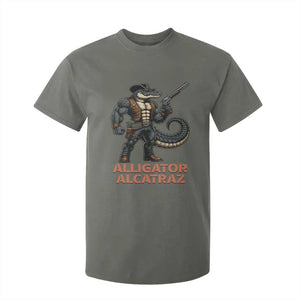 Alligator Alcatraz Gunslinger T Shirt For Kid Swamp Outlaw Satire Patriotic Rebel TS02 Military Green Print Your Wear