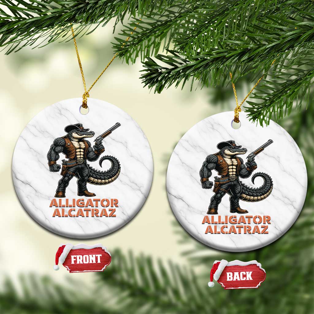 Alligator Alcatraz Gunslinger Ceramic Ornament Swamp Outlaw Satire Patriotic Rebel TS02 1pc White Marble Print Your Wear
