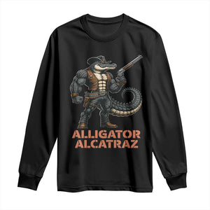 Alligator Alcatraz Gunslinger Long Sleeve Shirt Swamp Outlaw Satire Patriotic Rebel TS02 Black Print Your Wear