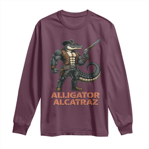 Alligator Alcatraz Gunslinger Long Sleeve Shirt Swamp Outlaw Satire Patriotic Rebel TS02 Maroon Print Your Wear